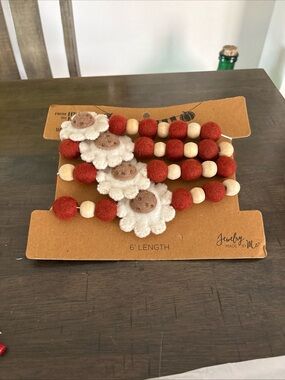 New GARLAND  Thanksgiving Fall Flowers  NATURAL BEADS 6 FELT 6 ‘